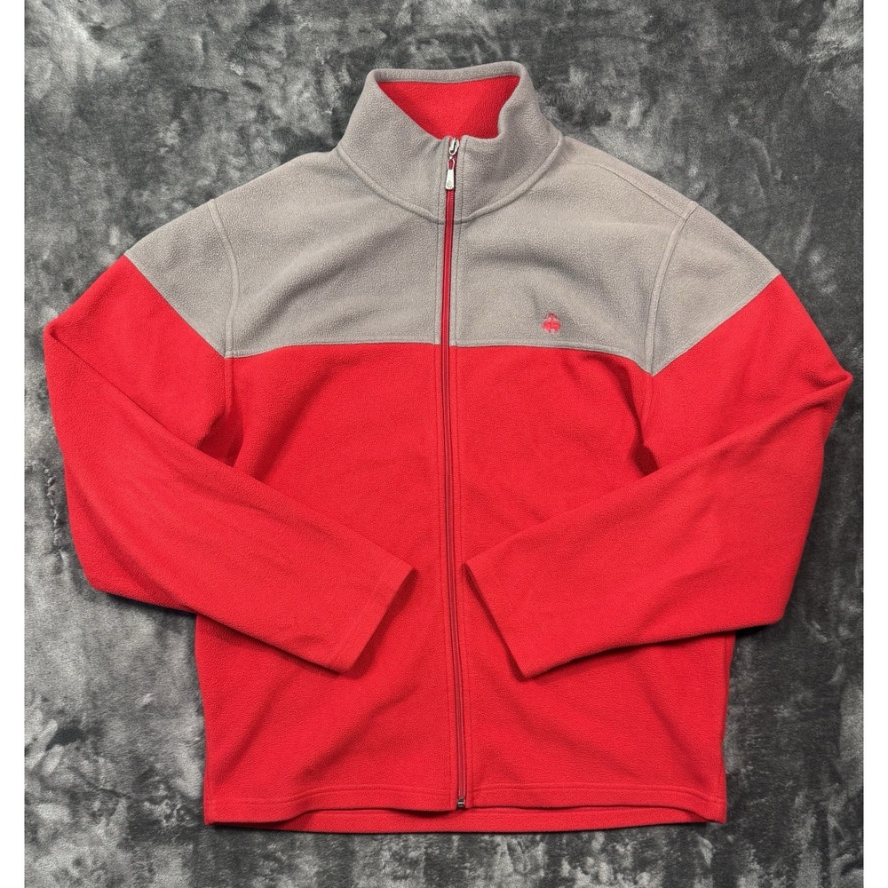 Brooks Brothers 346 Men's XL Red Gray Colorblock Full Zip Fleece Jacket